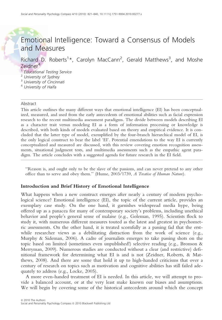 Pdf Emotional Intelligence Toward A Consensus Of Models And Measures