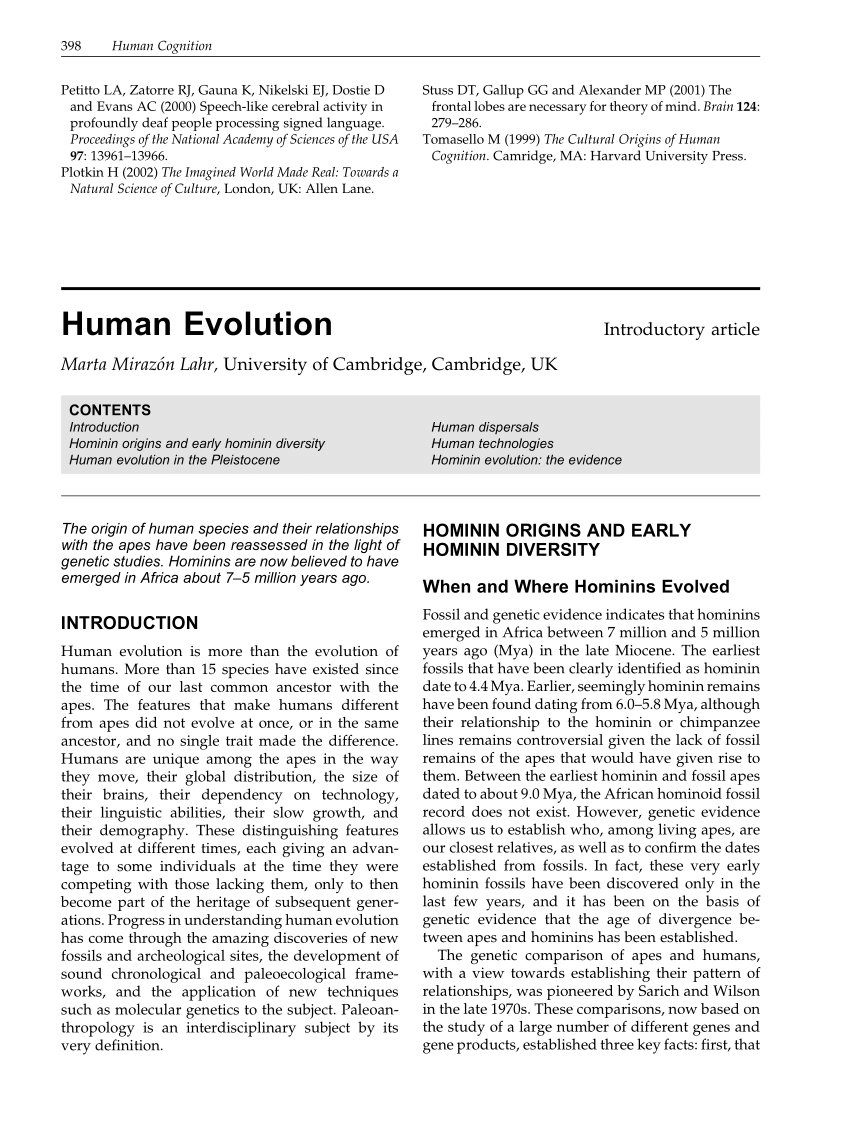 human evolution research paper pdf