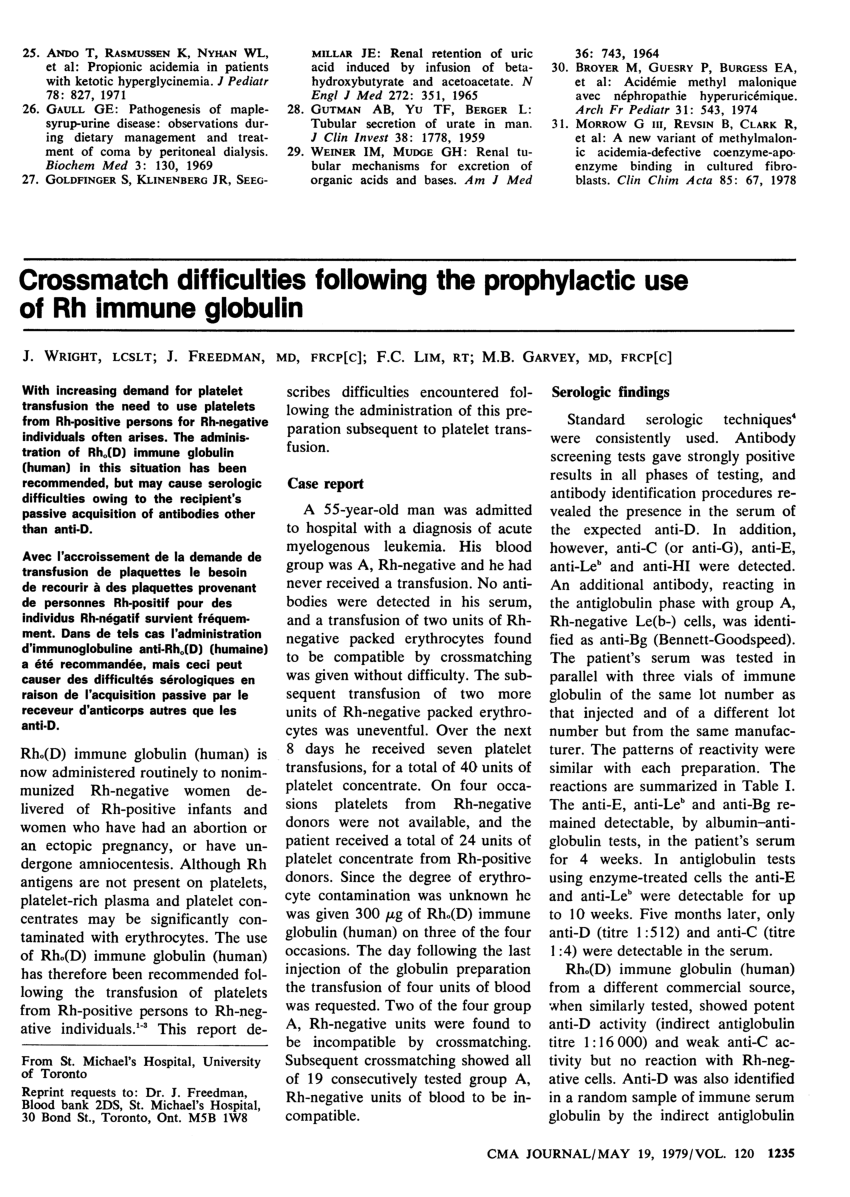 Pdf Crossmatch Difficulties Following The Prophylactic Use Of Rh Immune Globulin