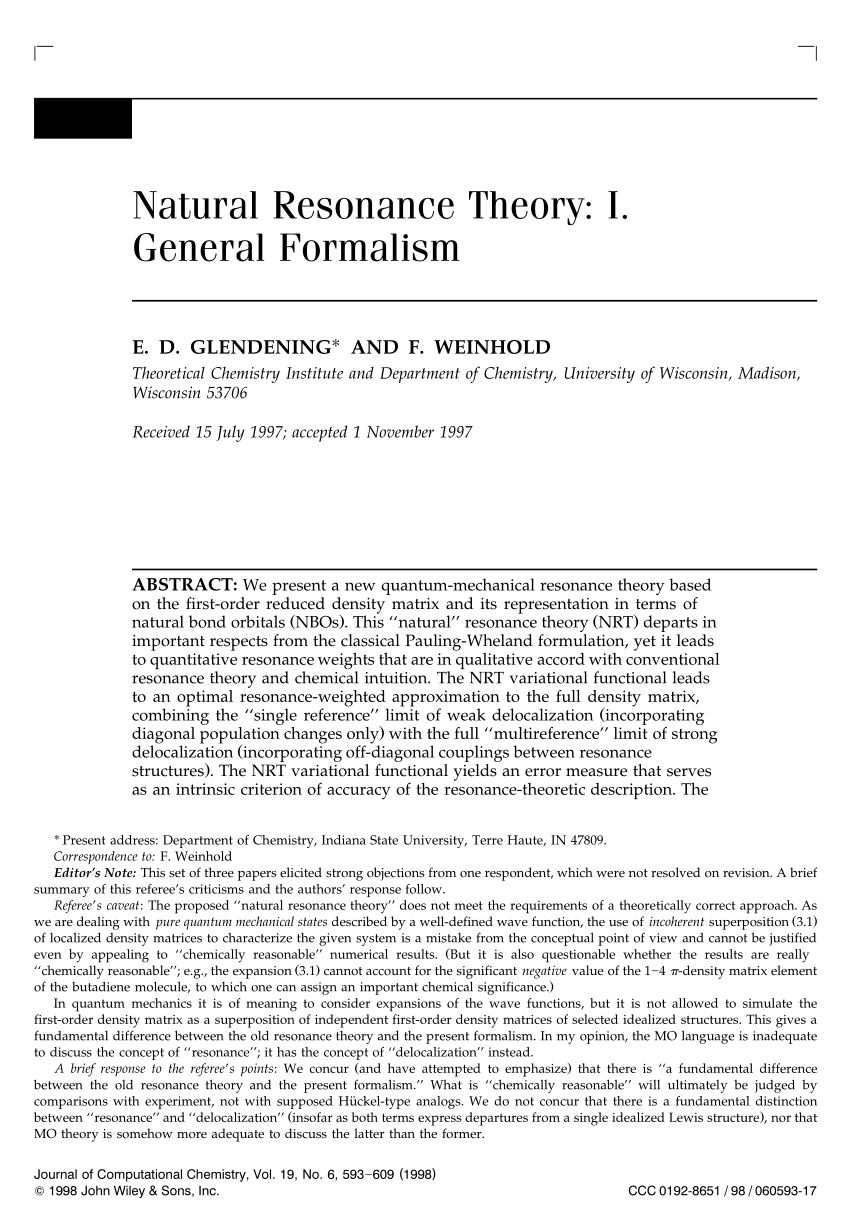 Pdf Natural Resonance Theory I General Formalism