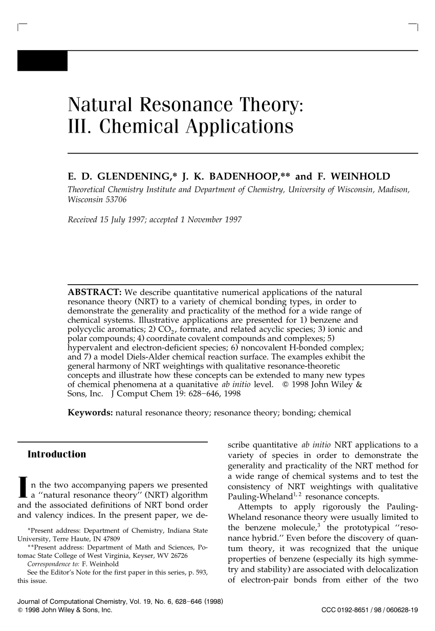 Pdf Natural Resonance Theory Iii Chemical Applications