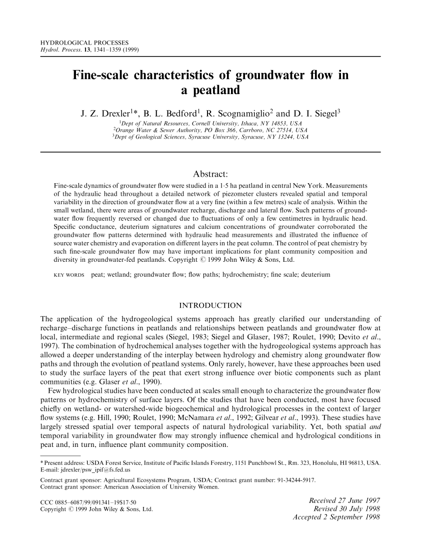 Pdf Fine Scale Characteristics Of Groundwater Flow In A Peatland