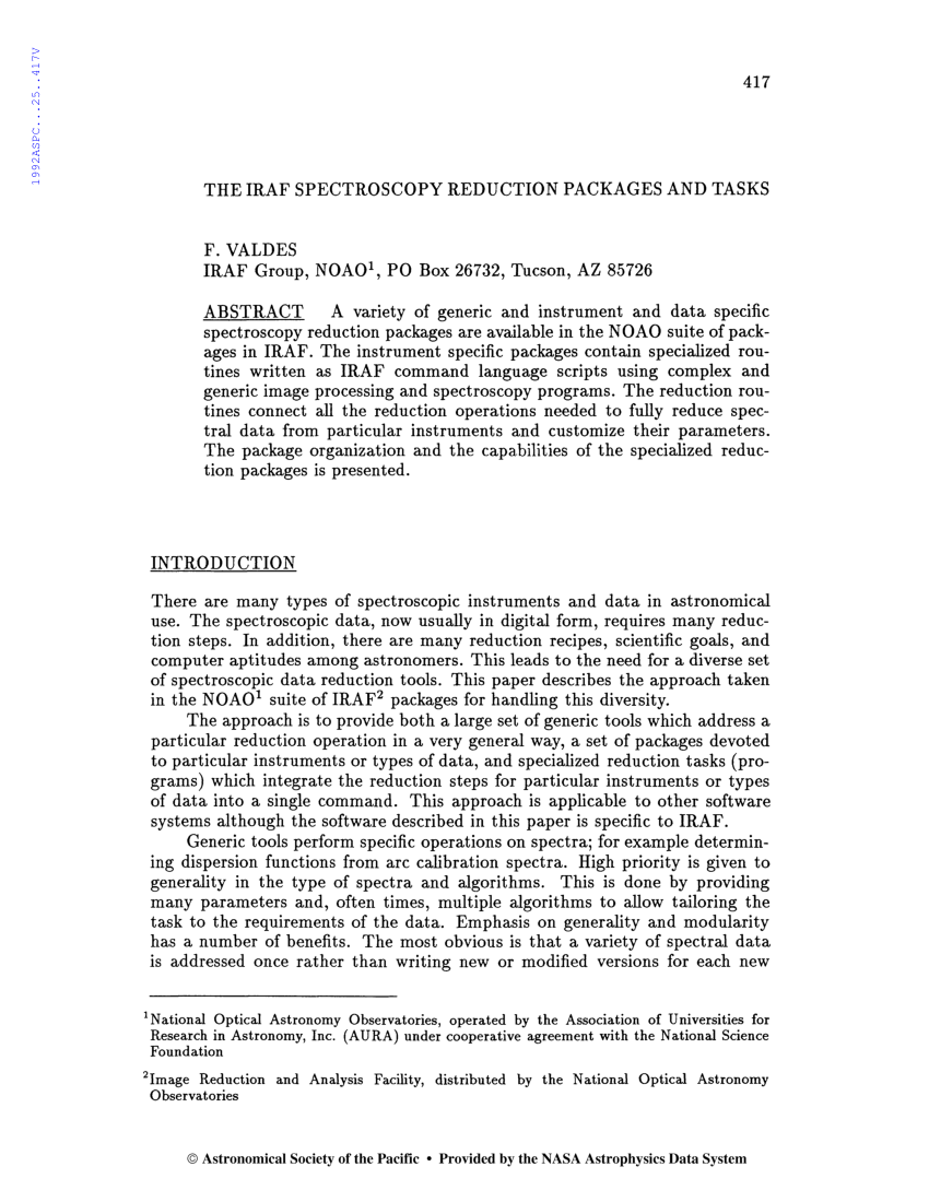 (PDF) The IRAF Spectroscopy Reduction Packages and Tasks