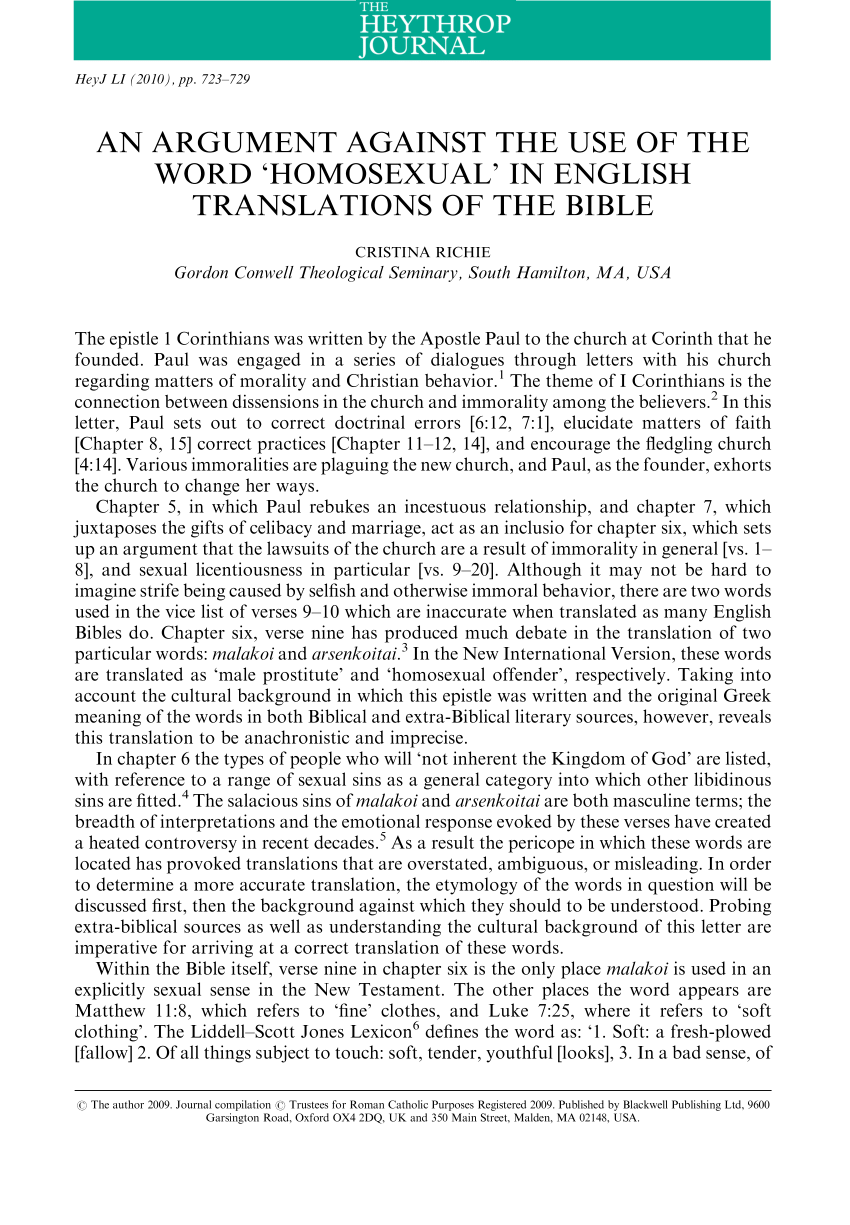 Bible Homosexuality Original Translation