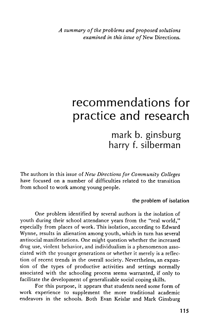recommendation for further research