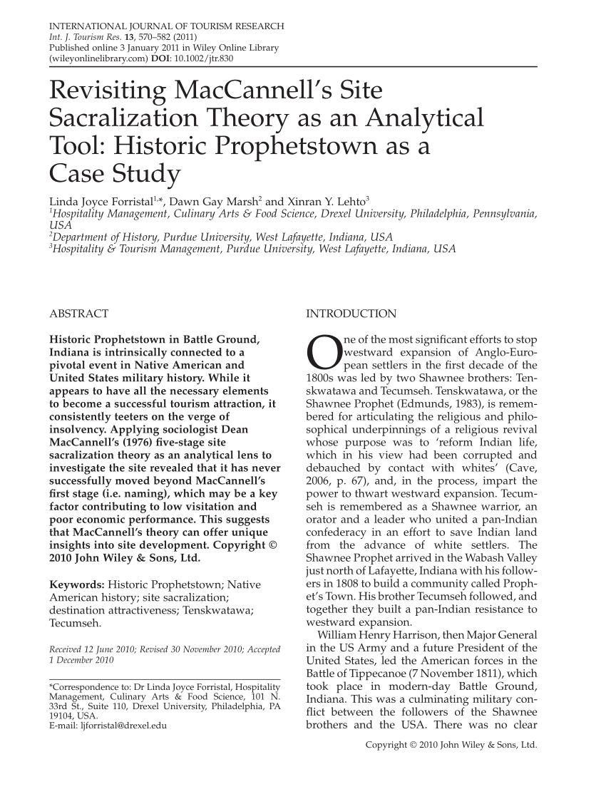 Pdf Revisiting Maccannell S Site Sacralization Theory As An Analytical Tool Historic Prophetstown As A Case Study