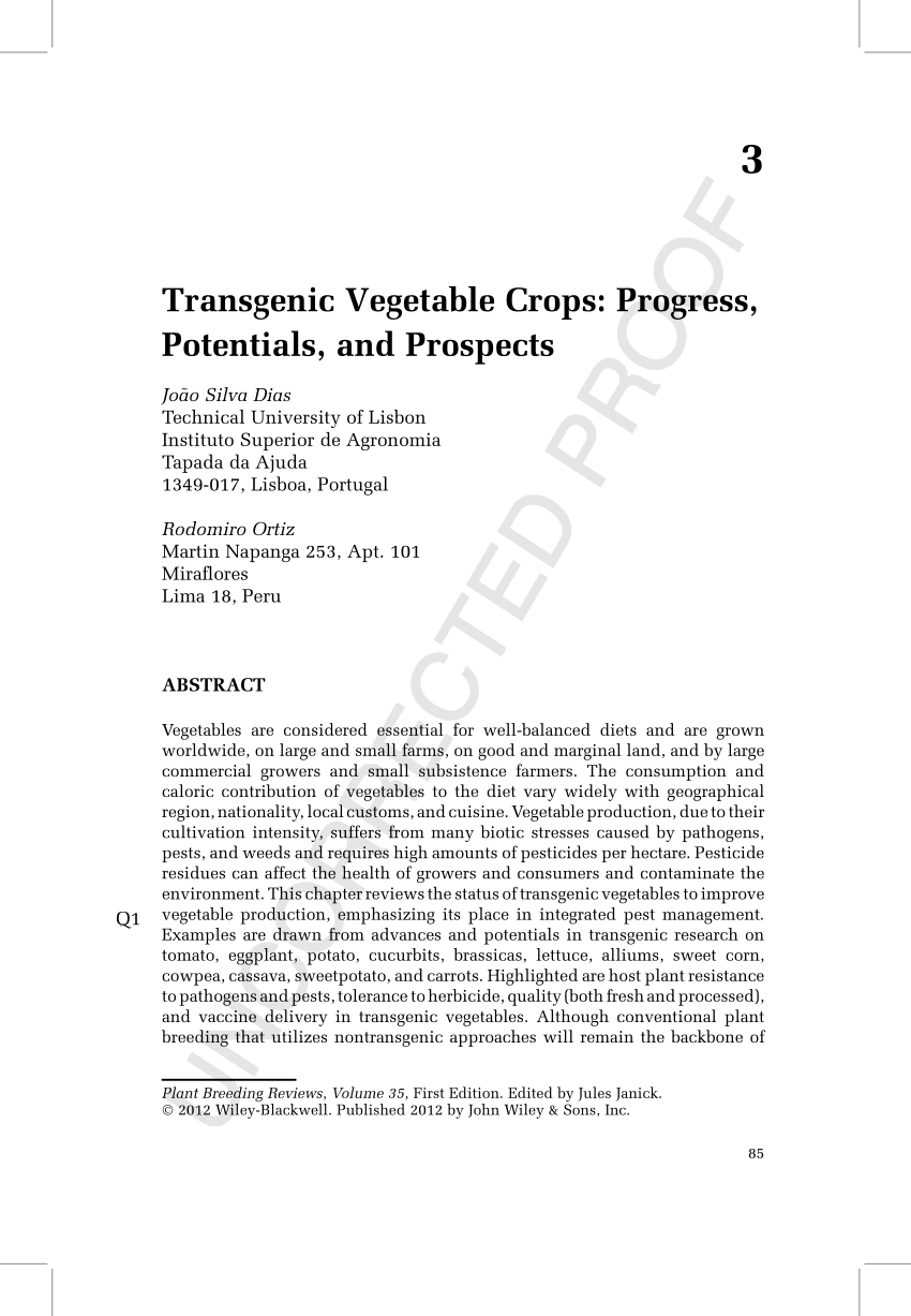 PDF) Transgenic Vegetable Crops: Progress, Potentials, and Prospects