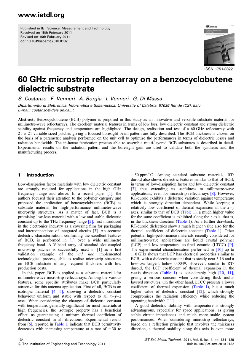 PDF) 60 GHz microstrip reflectarray on a benzocyclobutene ...