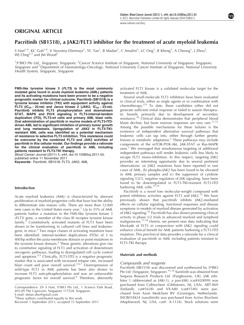(PDF) Pacritinib (SB1518), a JAK2/FLT3 inhibitor for the 