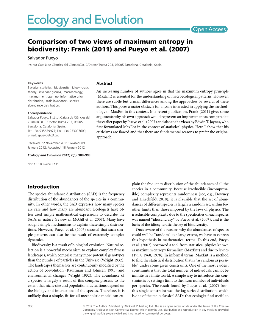 Pdf Comparison Of Two Views Of Maximum Entropy In - 