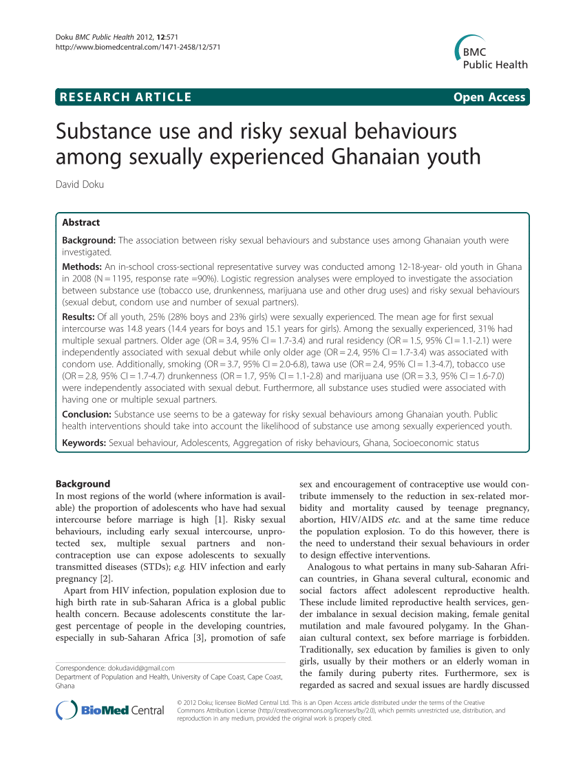 Pdf Substance Use And Risky Sexual Behaviors Among Sexually