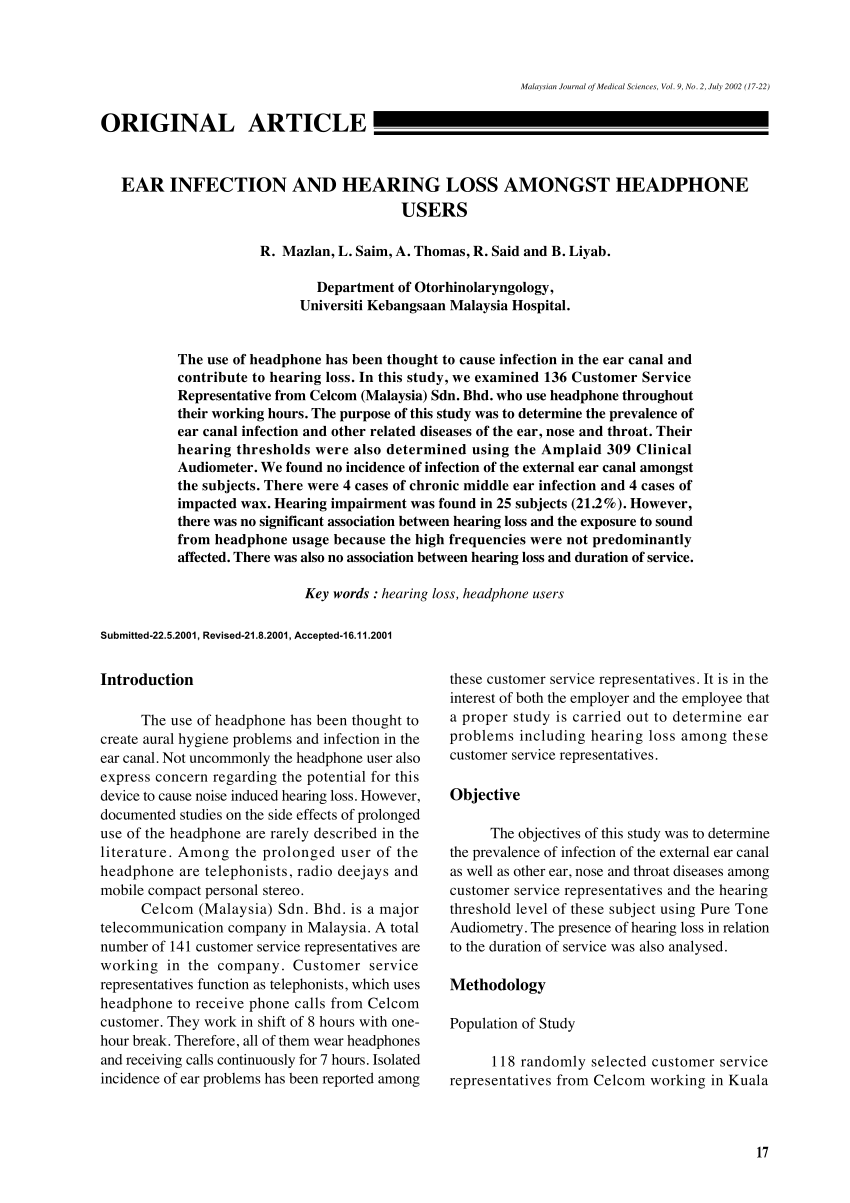 PDF Ear Infection and Hearing Loss Amongst Headphone Users