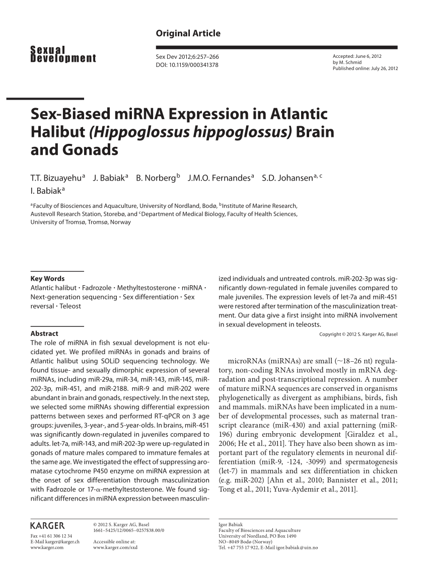 PDF) Sex-Biased miRNA Expression in Atlantic Halibut (