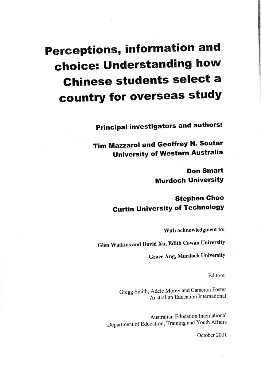 smal fure Burma PDF) Perceptions, Information and Choice: Understanding How Chinese  Students Select a Country for Overseas Study