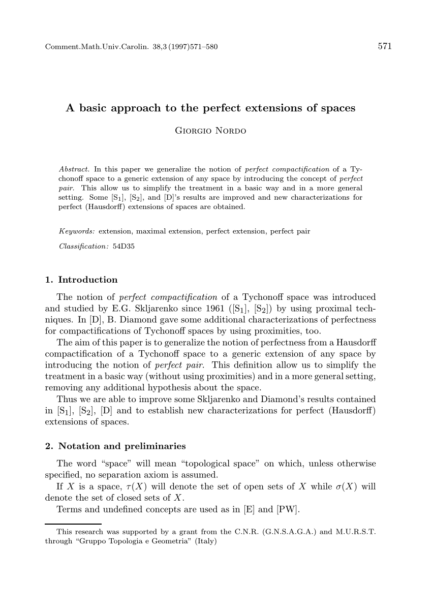 Pdf A Basic Approach To The Perfect Extensions Of Spaces