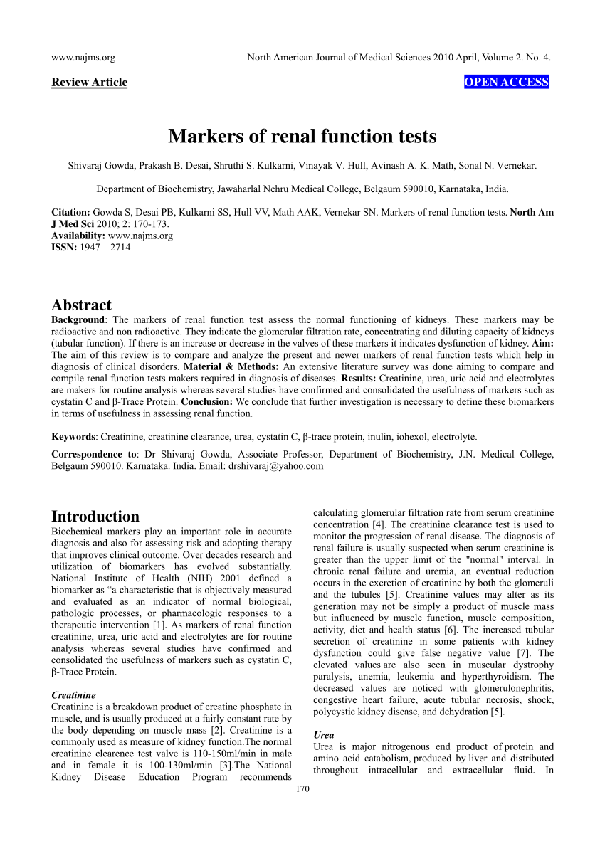 PDF) Markers of renal function tests