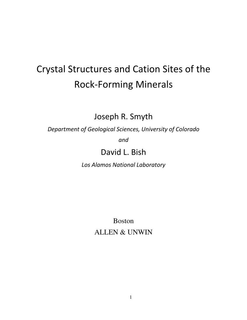 Pdf Crystal Structures And Cation Sites Of The Rock Forming Minerals