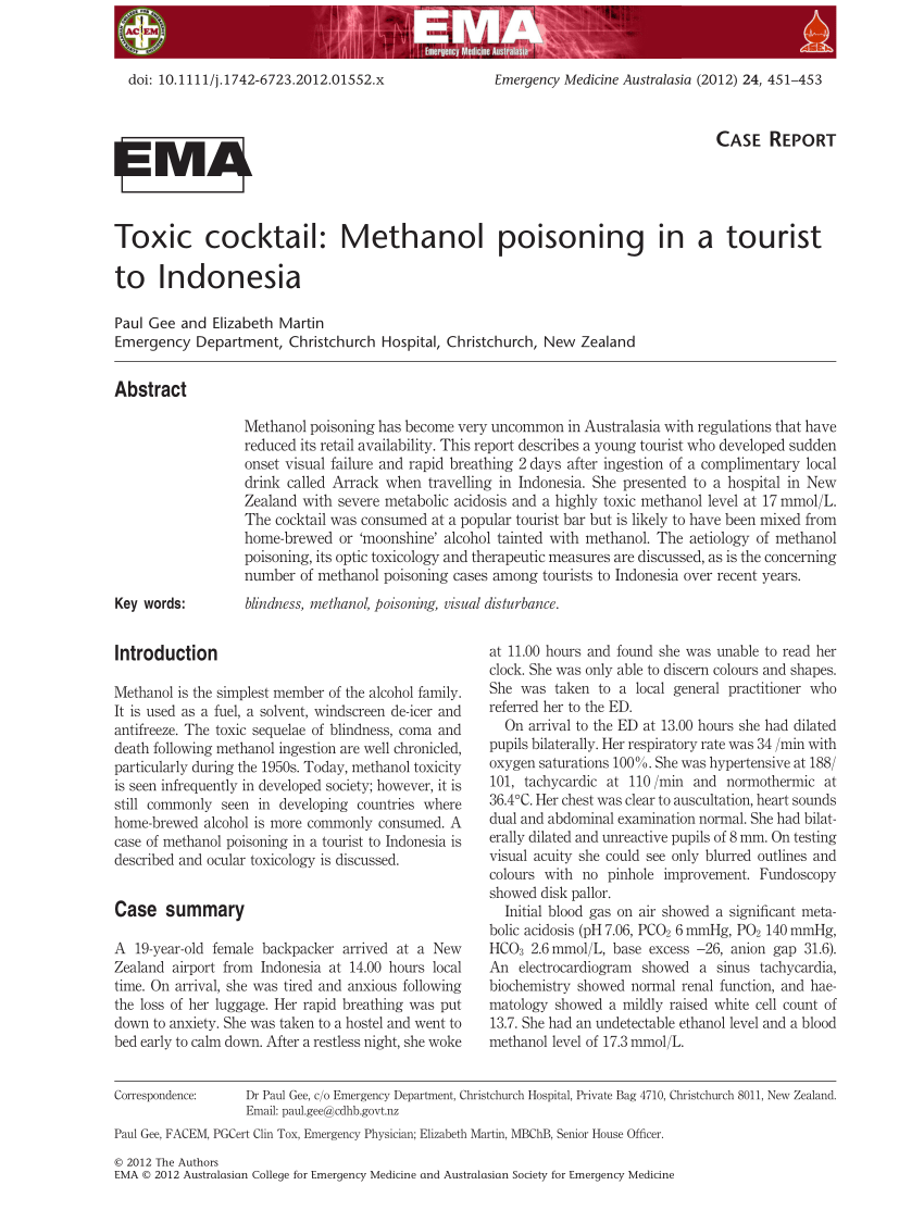 PDF Toxic cocktail Methanol poisoning in a tourist to Indonesia