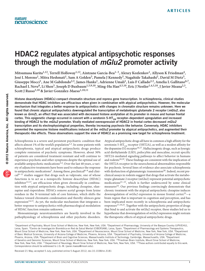 PDF) HDAC2 regulates atypical antipsychotic responses through the ...