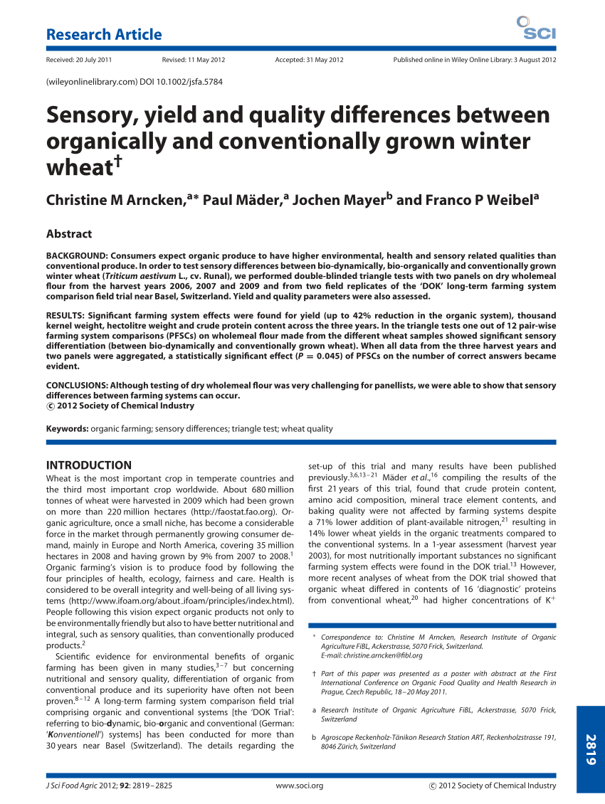 Pdf Sensory Yield And Quality Differences Between Organically And Conventionally Grown Winter Wheat