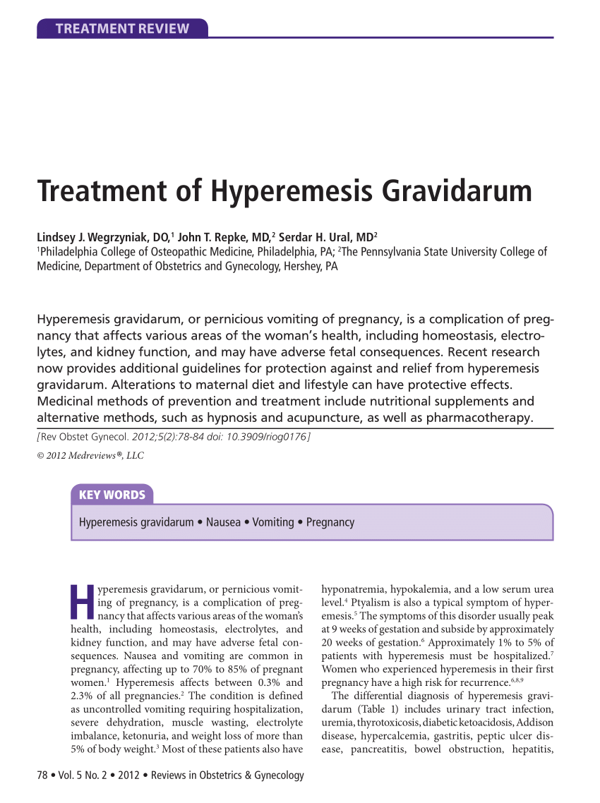 A Case of Treatment Refractory Hyperemesis Gravidarum in a Patient with  Comorbid Anxiety, Treated Successfully with Adjunctive Gabapentin: A Review  and the Potential Role of Neurogastroentereology in Understanding its  Pathogenesis and Treatment 