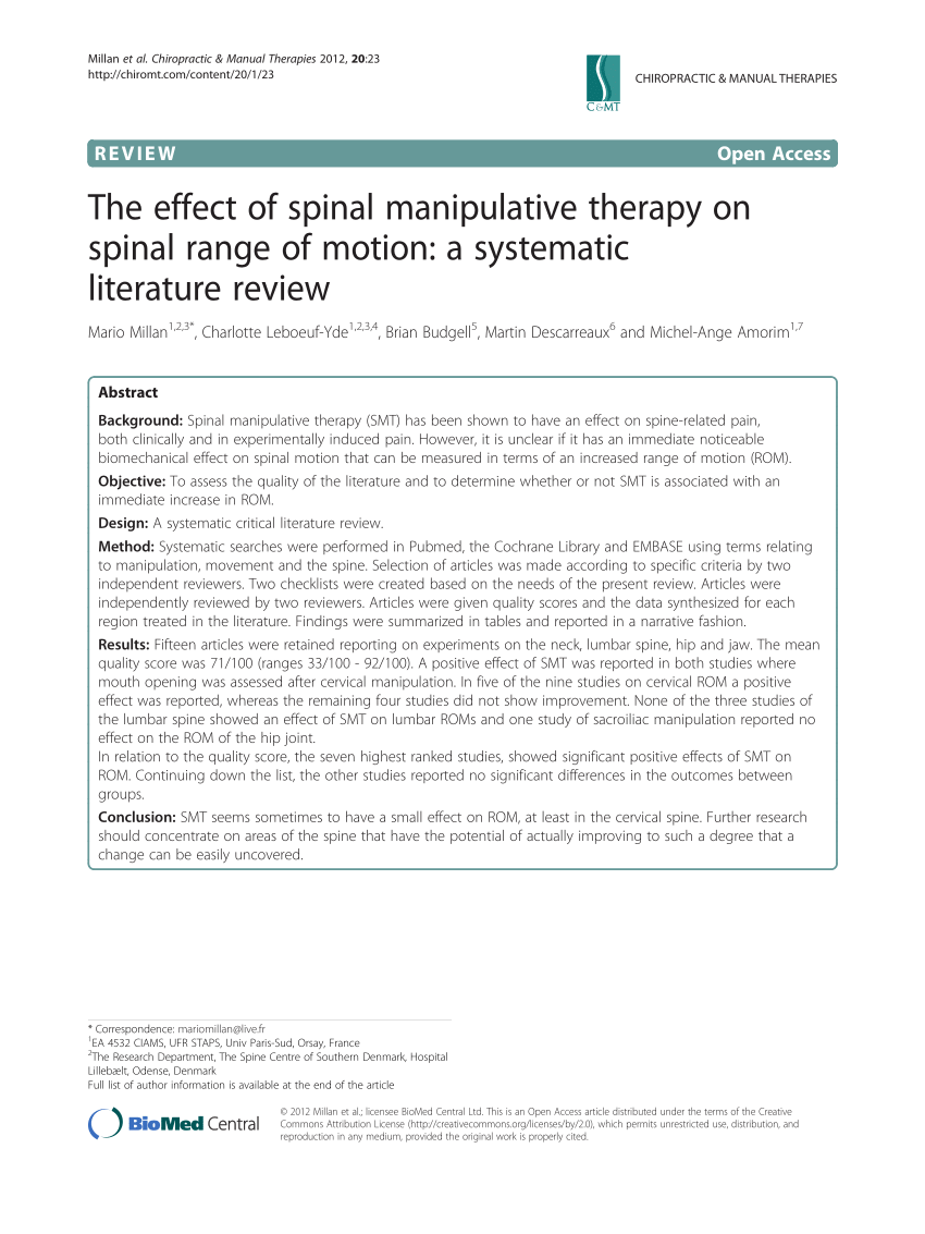 PDF) The effect of spinal manipulative therapy on spinal range of ...