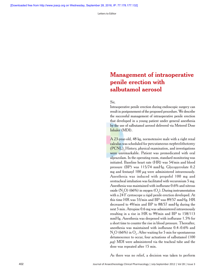 PDF Management of intraoperative penile erection with salbutamol