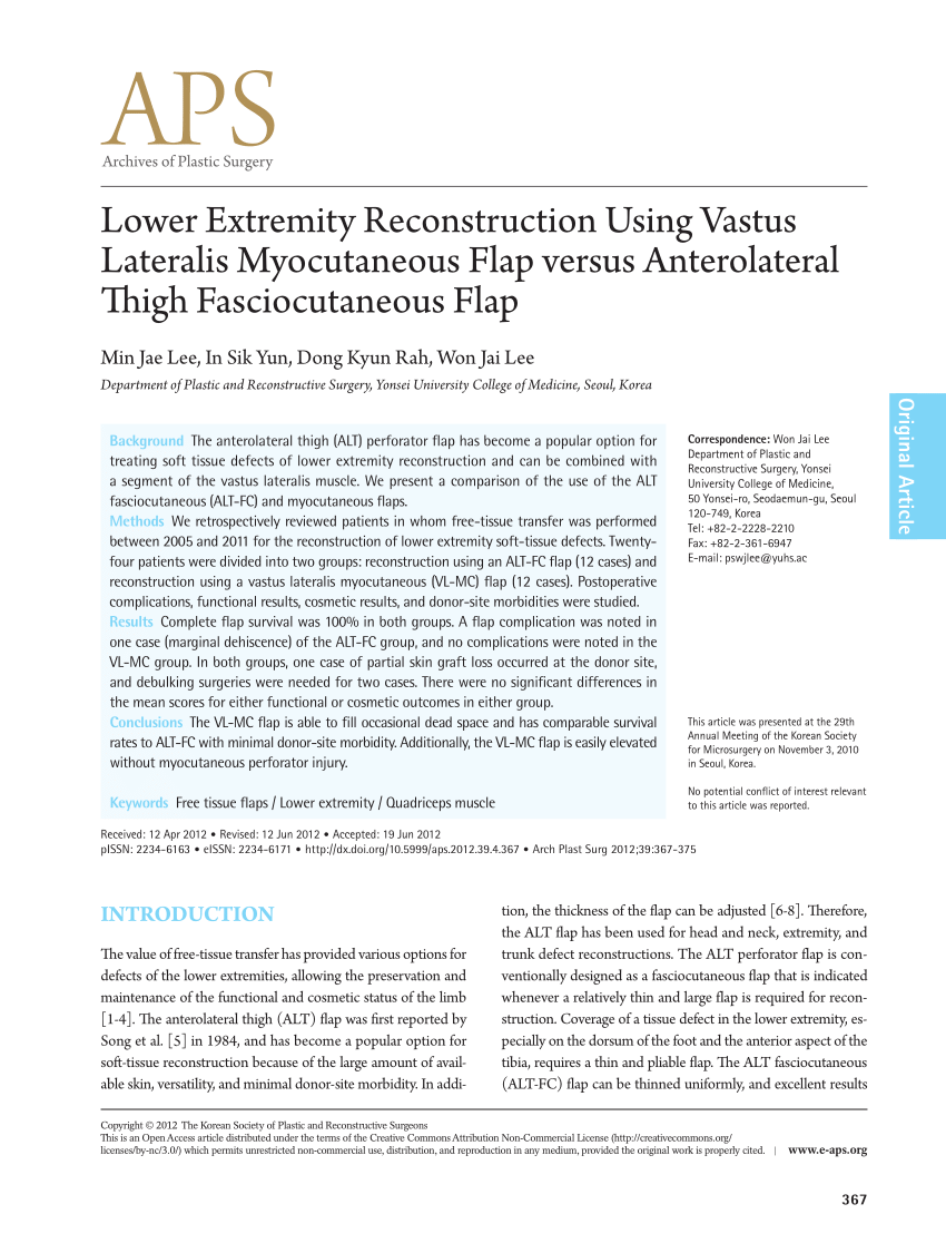 (PDF) Lower Extremity Reconstruction Using Vastus Lateralis ...