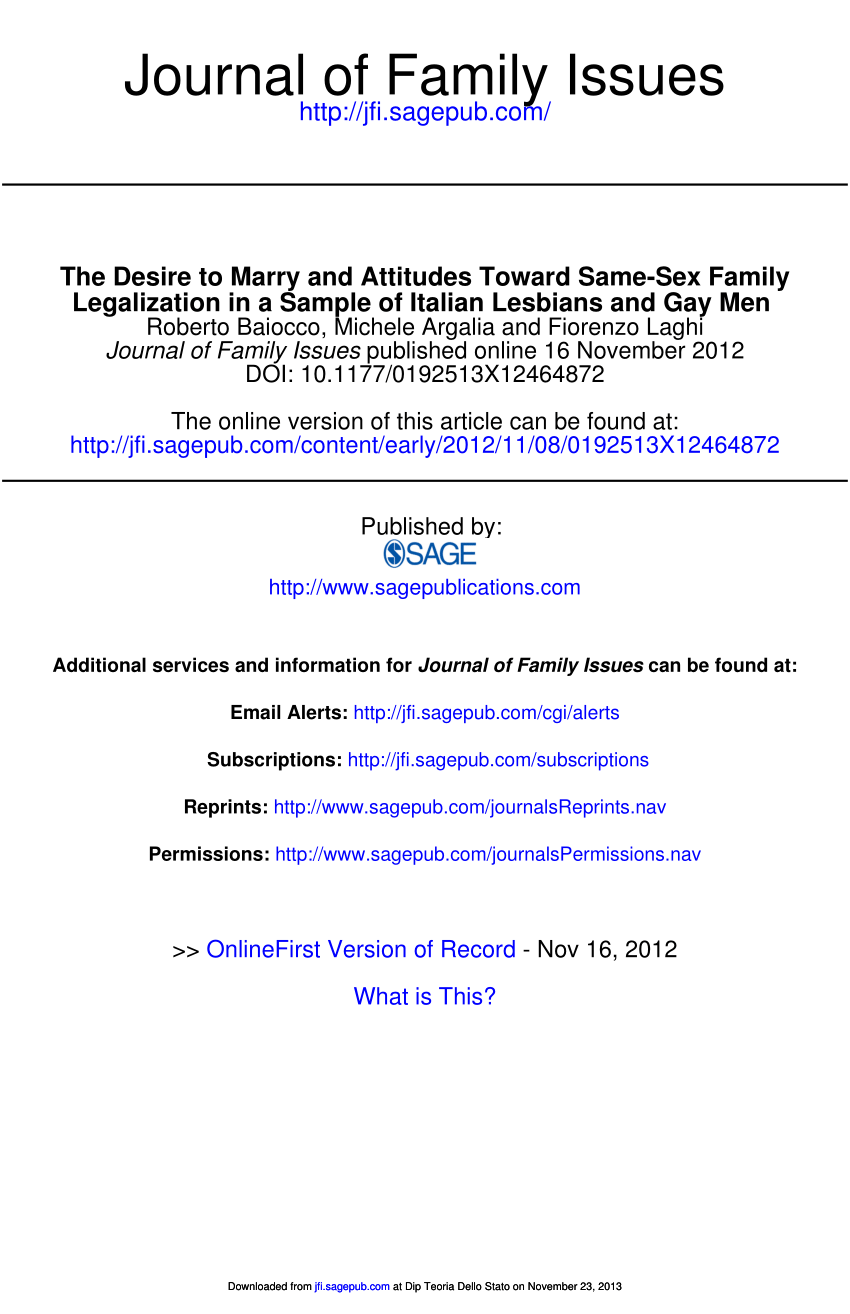 PDF) The Desire to Marry and Attitudes Toward Same-Sex Family Legalization  in a Sample of Italian Lesbians and Gay Men