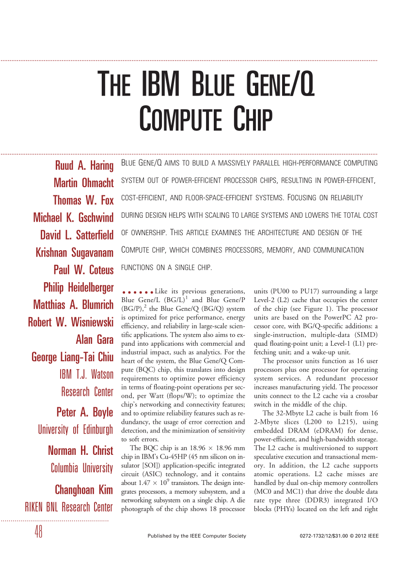 Pdf The Ibm Blue Gene Q Compute Chip