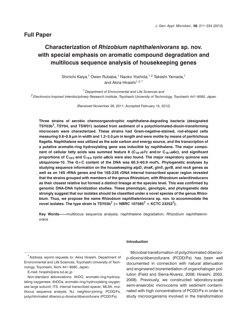 PDF) Characterization of Rhizobium naphthalenivorans sp. nov. with 