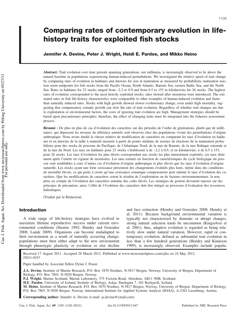 PDF) Comparing rates of contemporary evolution in life-history for exploited stocks