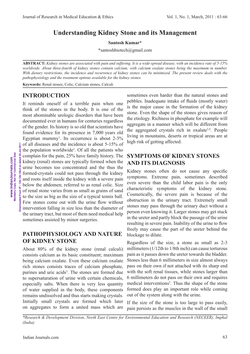 Pdf Understanding Kidney Stone And Its Management