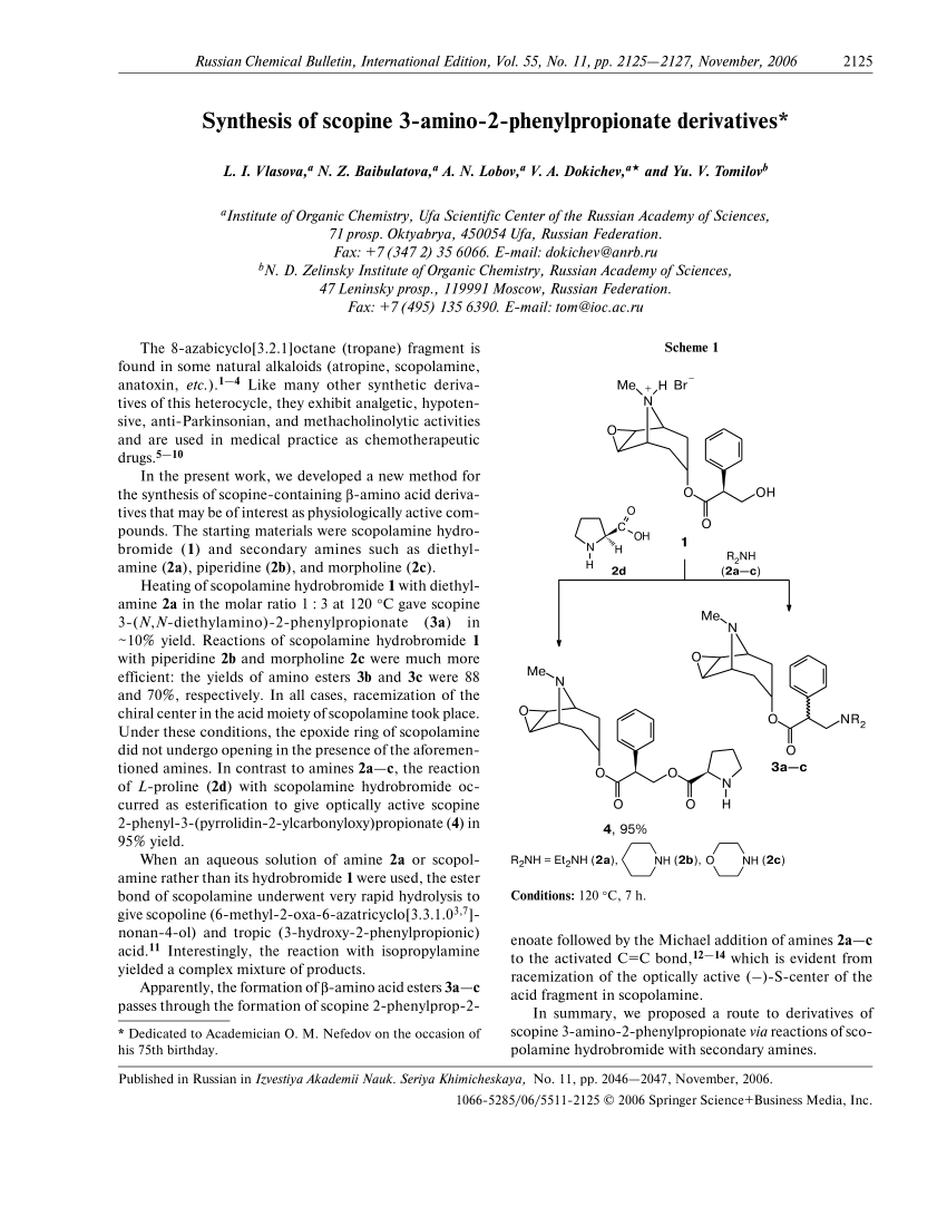 Pdf Synthesis Of Scopine 3 Amino 2 Phenylpropionate Derivatives