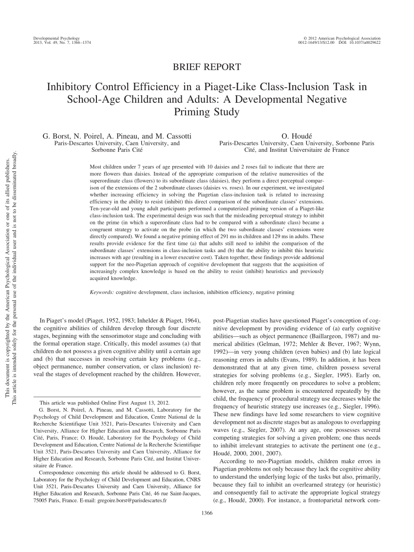 PDF Inhibitory Control Efficiency in a Piaget Like Class