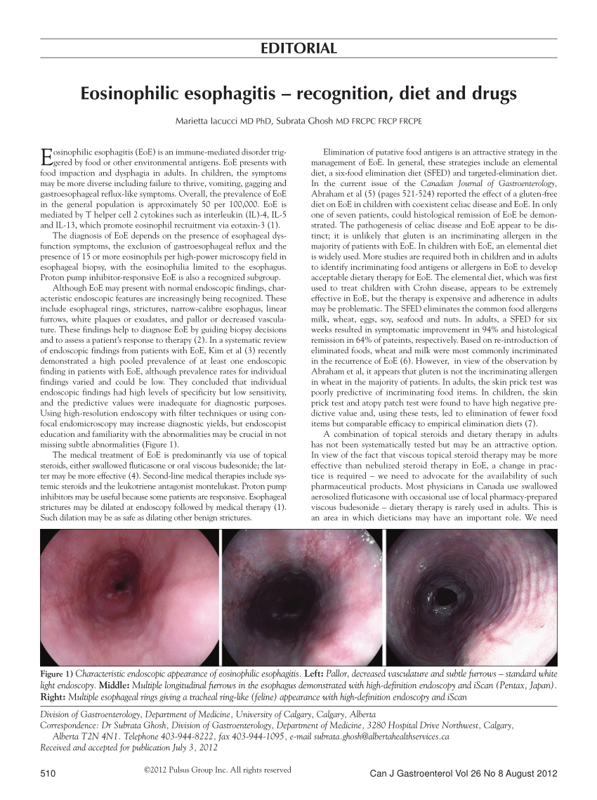 Pdf Eosinophilic Esophagitis Recognition Diet And Drugs 3973