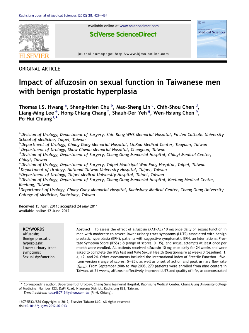 PDF Impact of Alfuzosin on Sexual Function in Taiwanese Men with