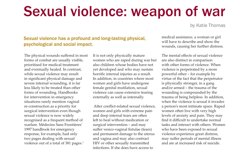 Pdf Sexual Violence As A Weapon Of War