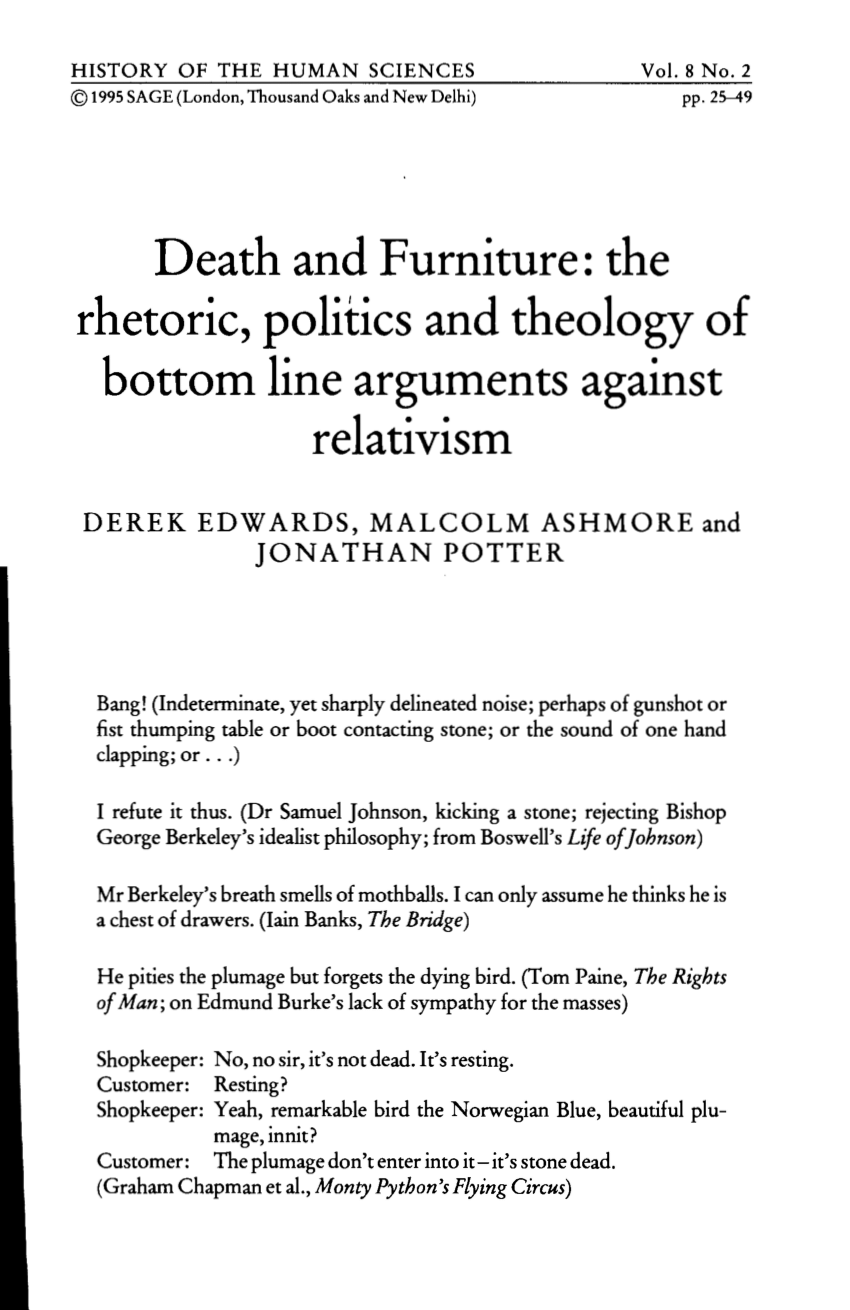 Pdf Death And Furniture The Rhetoric Politics And Theology Of