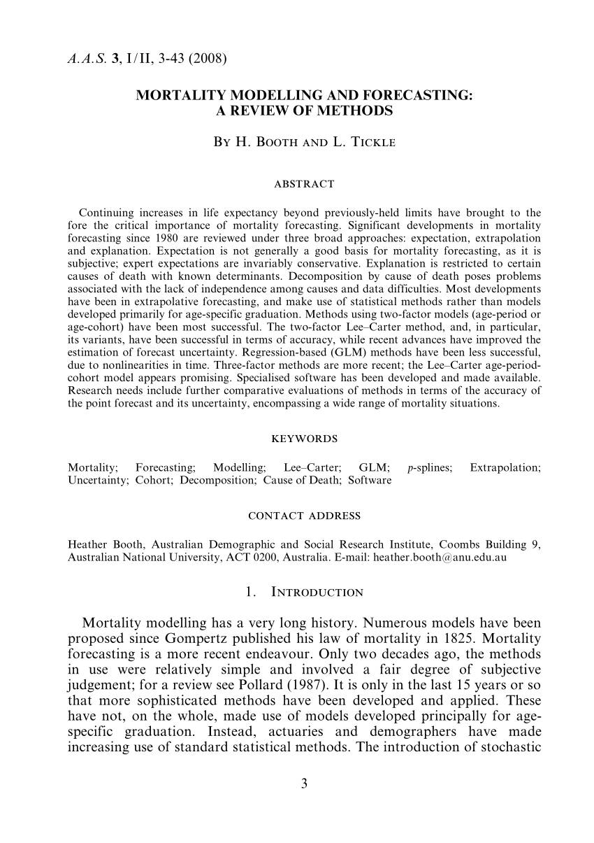 Pdf Mortality Modelling And Forecasting A Review Of Methods