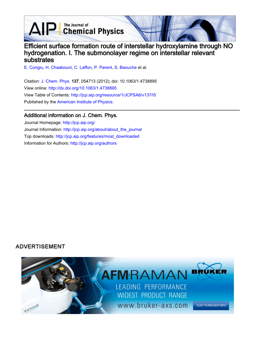 Pdf Efficient Surface Formation Route Of Interstellar Hydroxylamine Through No Hydrogenation I The Submonolayer Regime On Interstellar Relevant Substrates