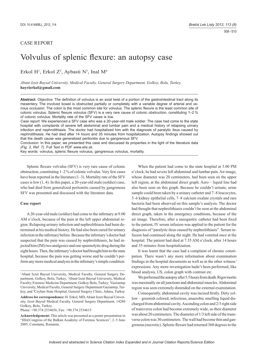 Pdf Volvulus Of Splenic Flexure An Autopsy Case 7069