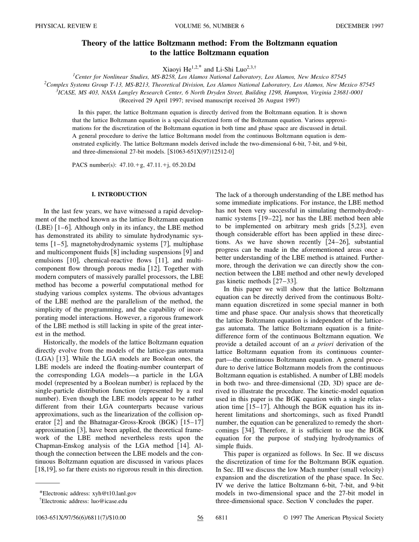 (PDF) Theory of the lattice Boltzmann method: From the Boltzmann ...