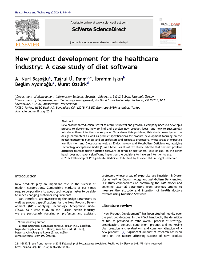 Pdf New Product Development For The Healthcare Industry A Case Study Of Diet Software