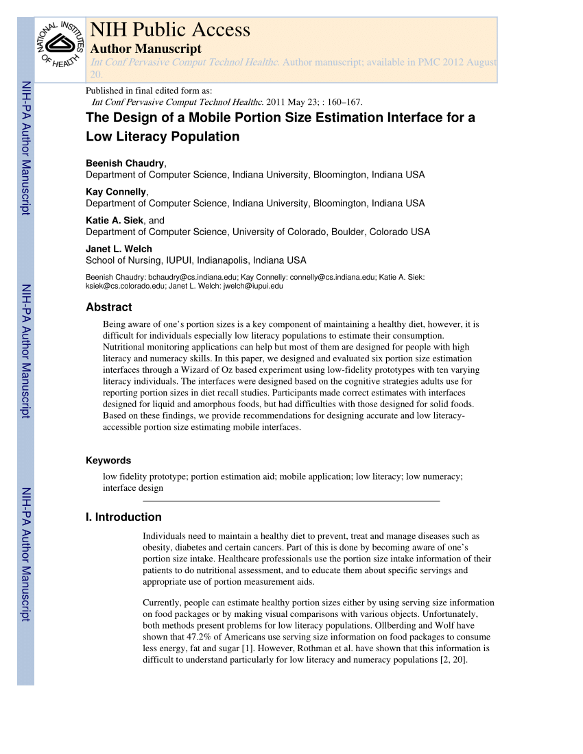 PDF) The Design of a Mobile Portion Size Estimation Interface for