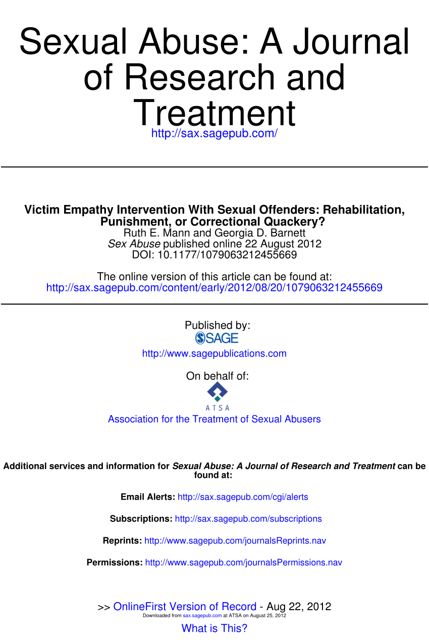 Pdf Victim Empathy Intervention With Sexual Offenders Rehabilitation Punishment Or 6283