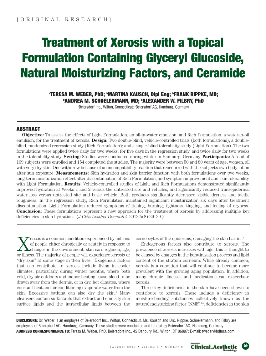 Pdf Treatment Of Xerosis With A Topical Formulation Containing