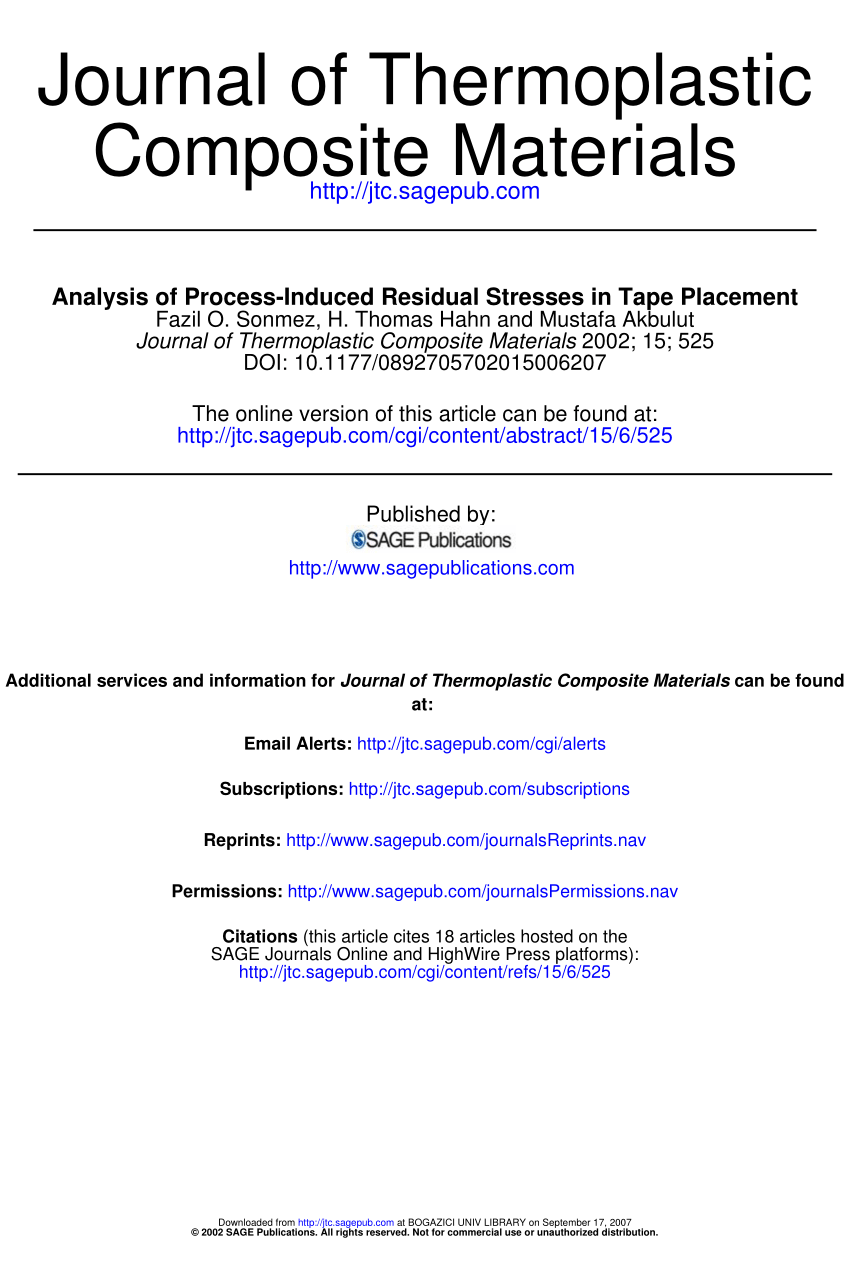 Pdf Analysis Of Process Induced Residual Stresses In Tape Placement