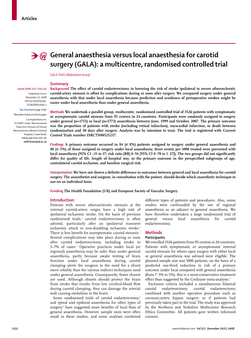 General anaesthesia versus local anaesthesia for carotid surgery