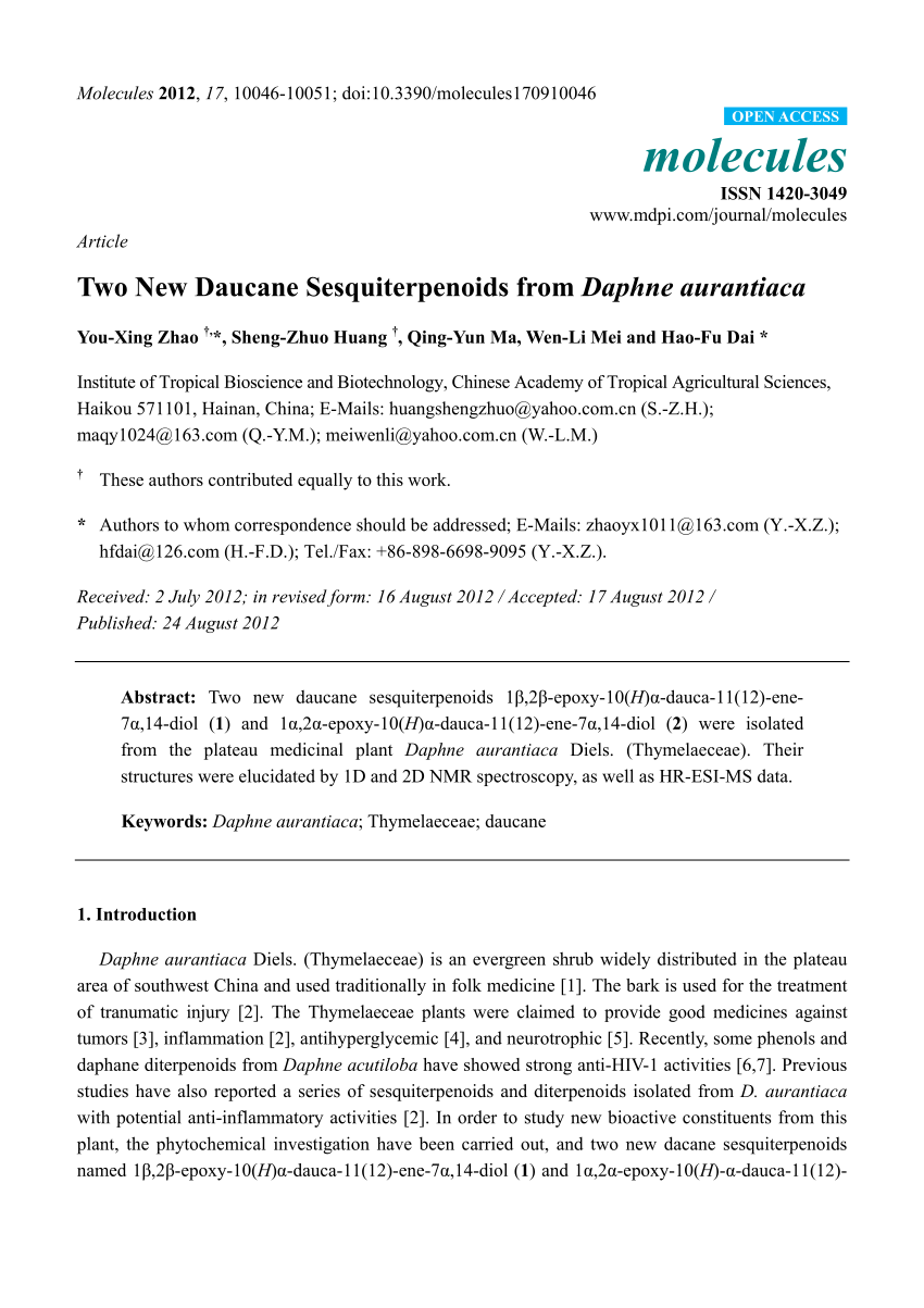Pdf Two New Daucane Sesquiterpenoids From Daphne Aurantiaca